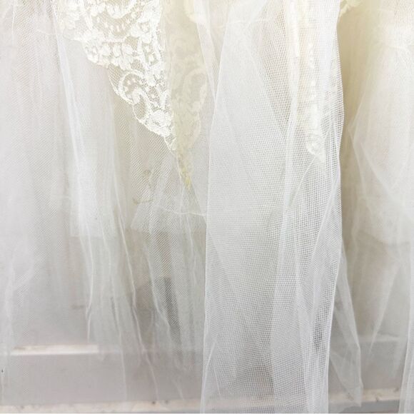 Vintage 70s 1970s Lace Off Shoulder Tulle Wedding Dress Romantic Boho - Picture 7 of 11